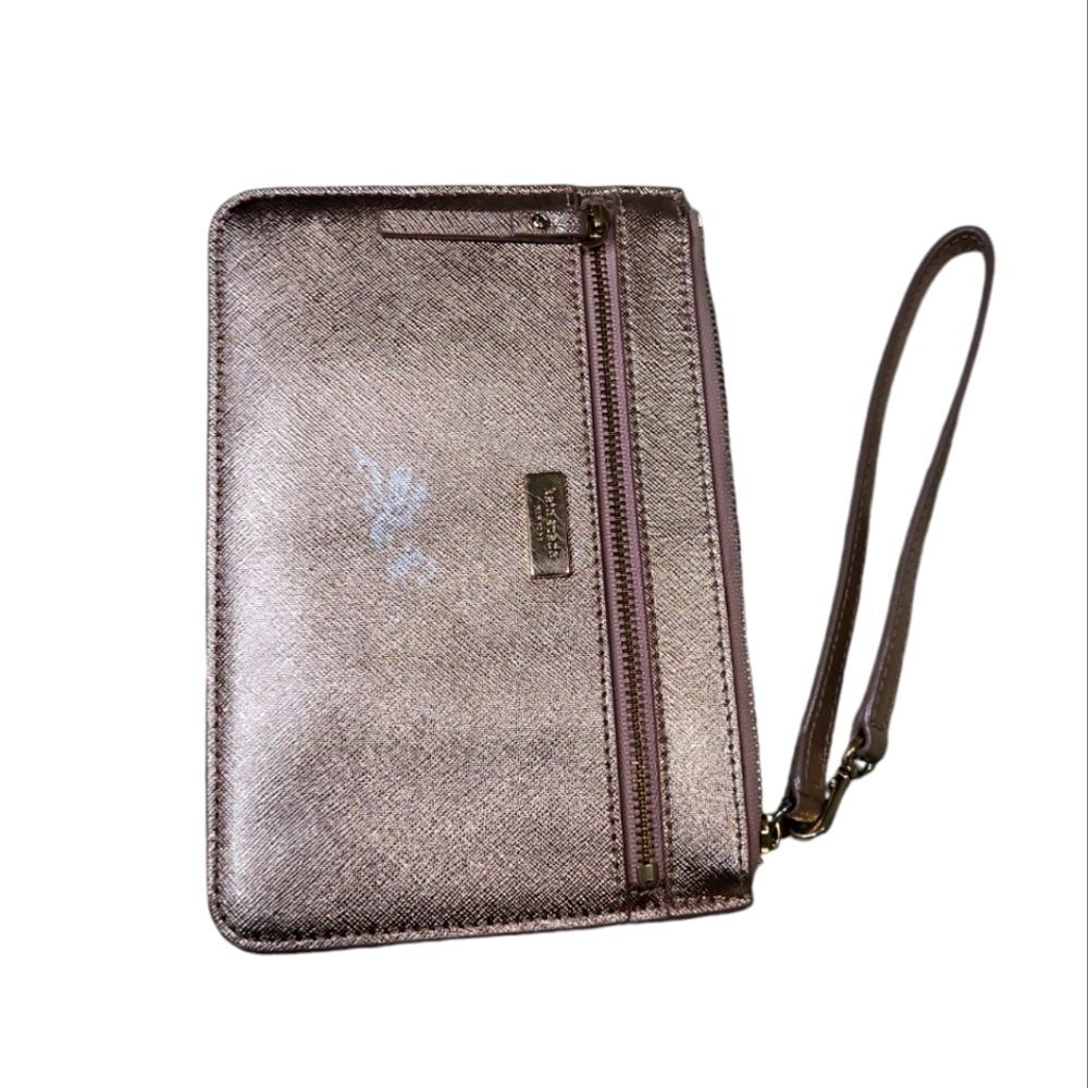 EUC Kate Spade Gold Sparkling Zippered Leather Pouch Wallet Wristlet